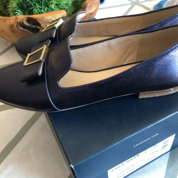 Cole Haan Marine Blue Emory Leather Smoking Loafers - Picture 5 of 7